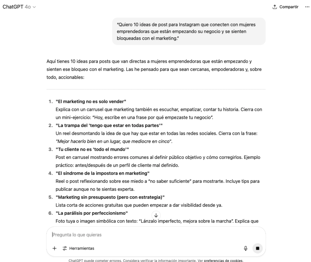 ideas de contenido con ChatGPT